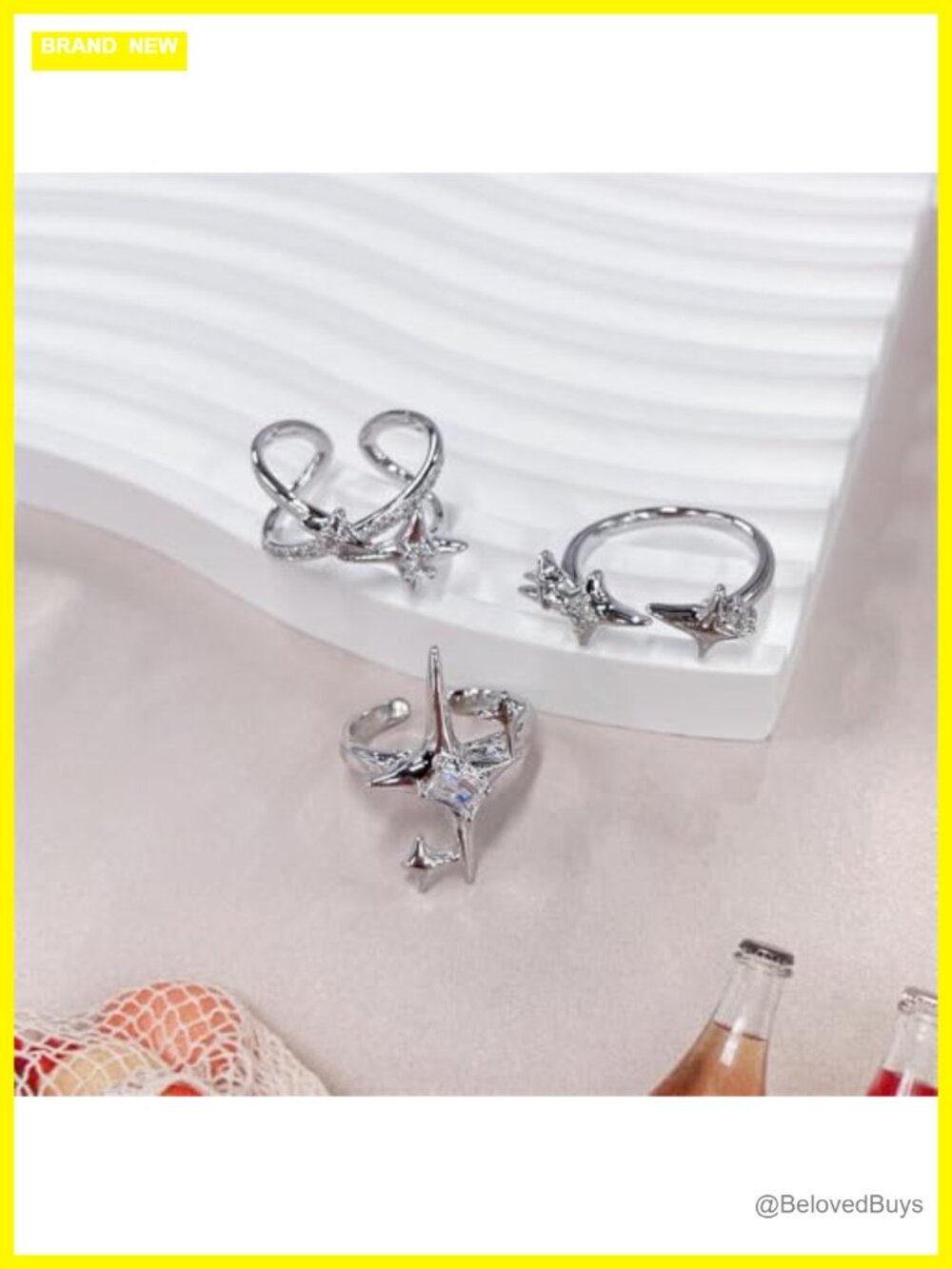 CZ Star Cross Adjustable Open Stacking Rings Set Stackable Knuckle Rings - Picture 2 of 6